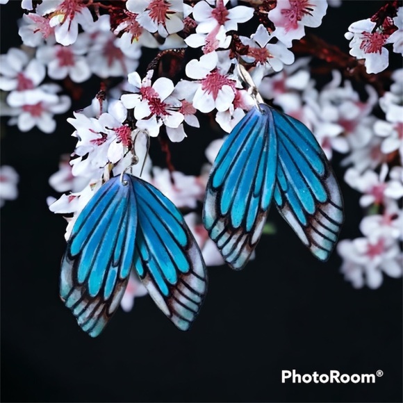 BLUE BUTTERFLIES custom painted earrings - Picture 1 of 2